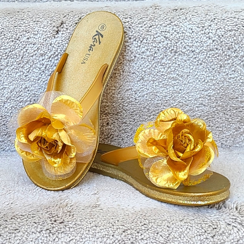 Gold Rose Flip Flop Sandals